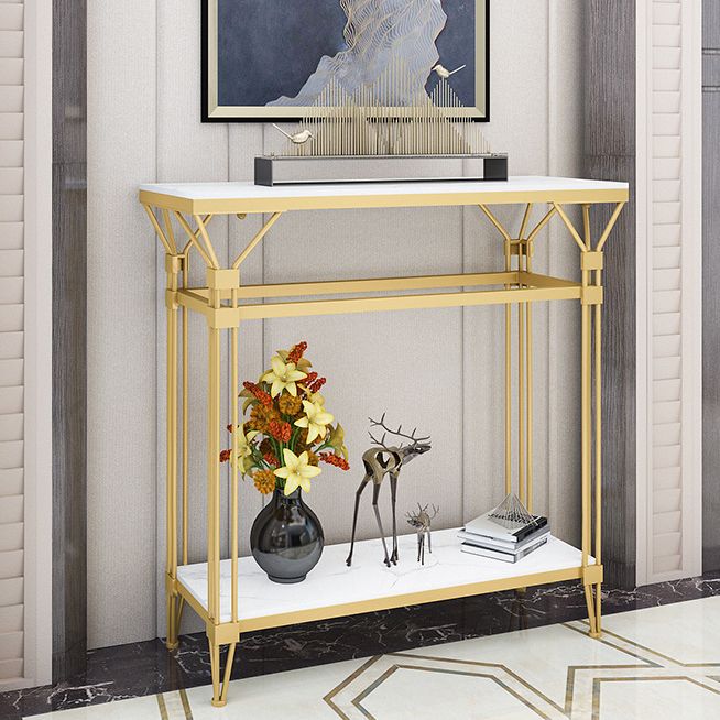 Contemporary Marble Console Sofa Table Rectangle Frame End Table for Hall