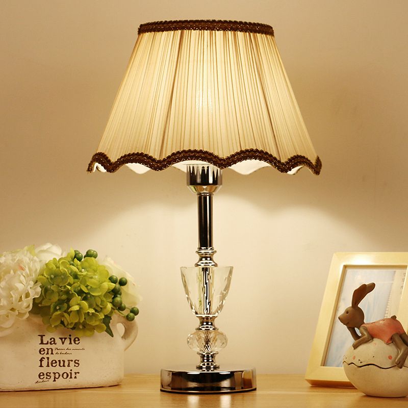 Fabric Cone Shade Task Lighting Modernism 1 Bulb Reading Lamp in Beige with Braided Trim