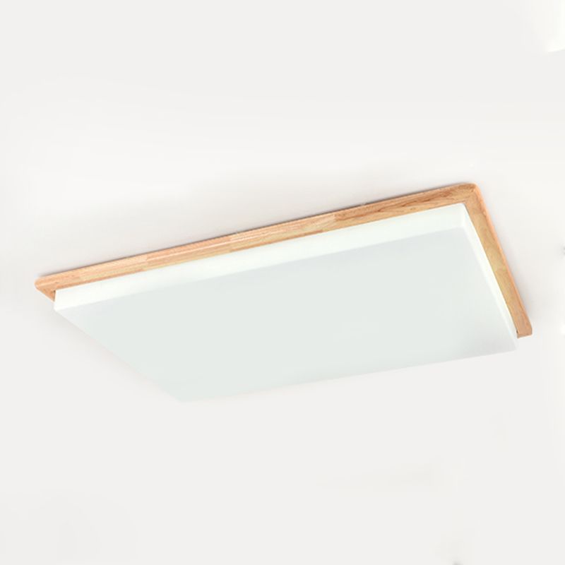 Modern LED Wood Flush Mount Geometric Shape Ceiling Light with Acrylic Shade for Bedroom
