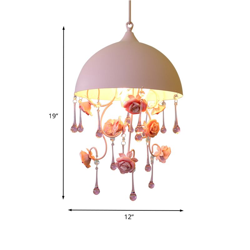 1 Light Dome Pendante Lampe Pastoral Metal Metal Rose Hanging Lightture pour le salon