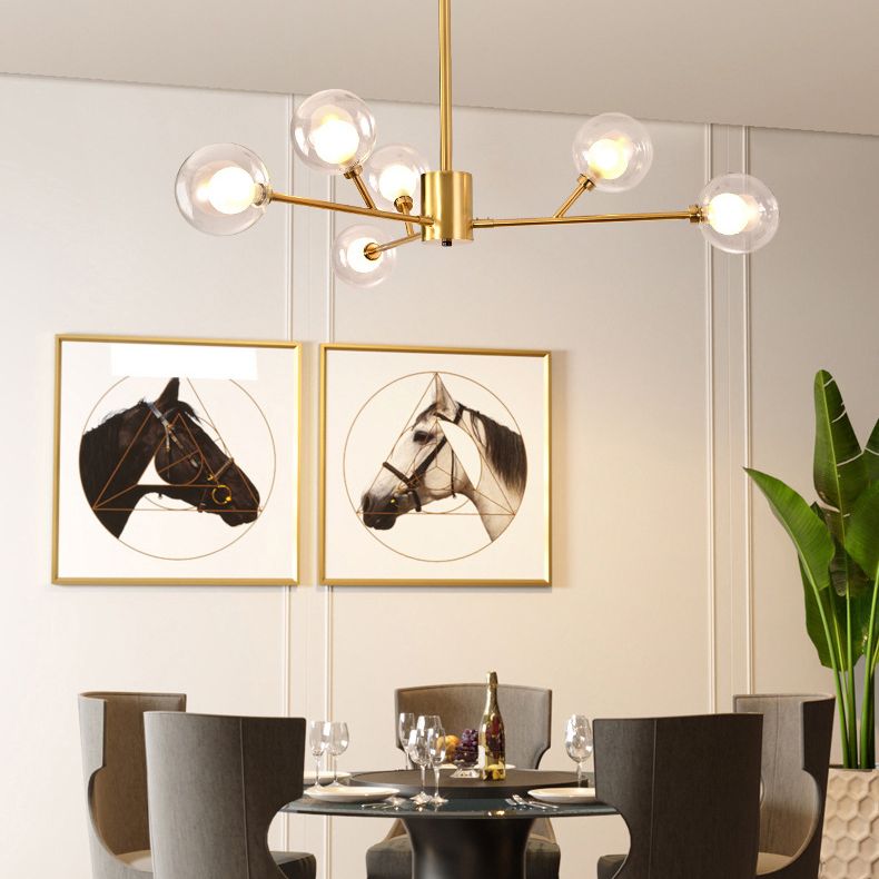 Transparent Glass Orb Branch-shaped Chandelier Contemporary Simplicity Style Lighting Fixture in Electroplated Gold