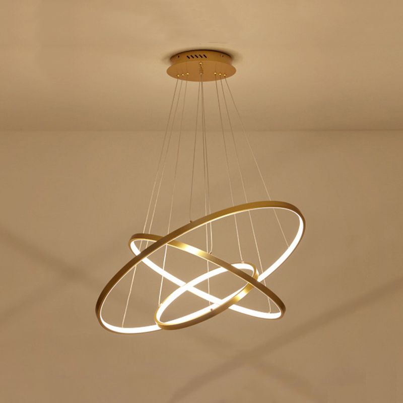 Gold Three Rings Hanging Chandelier Simplicity LED Metal Suspension Pendant Light