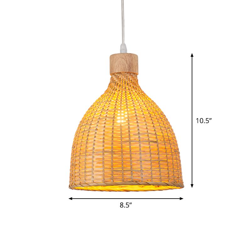 Onion/Raindrop/Bell Bamboo Pendant Lighting Asia 1 Light Beige Hanging Light Fixture over Table,  10.5"/17"/18" W