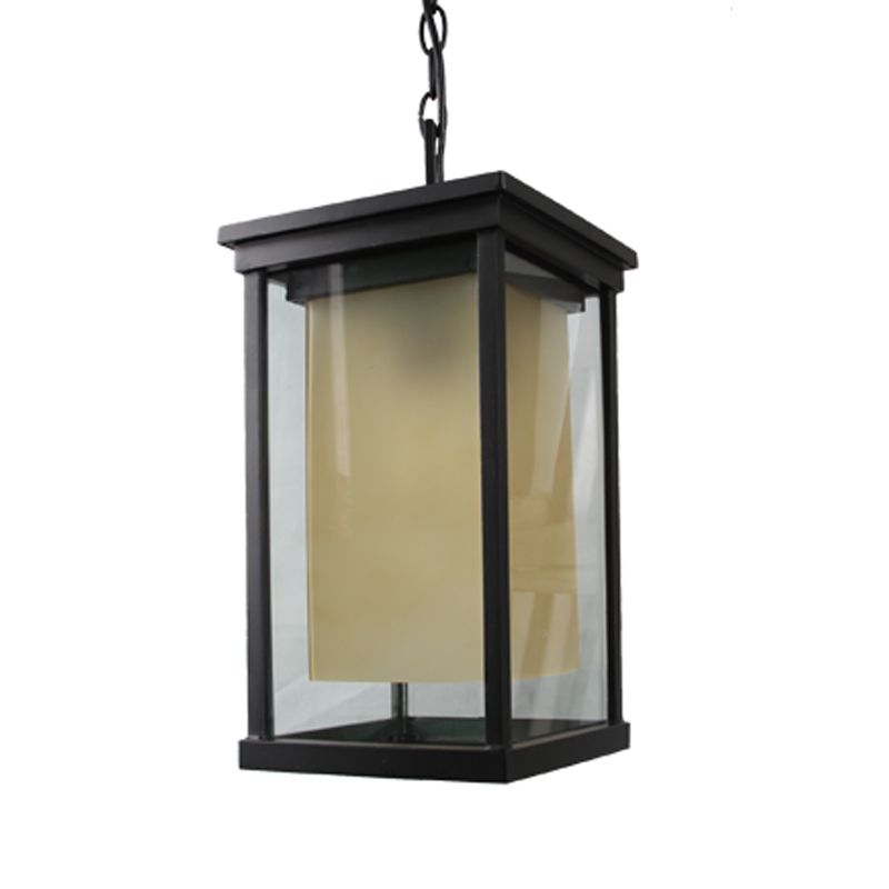 Black 1 Bulbe Plafond Pendant Classic Glass Glass Recangle Recangle Lampe suspendue avec la teinte en verre ambre du cylindre intérieur