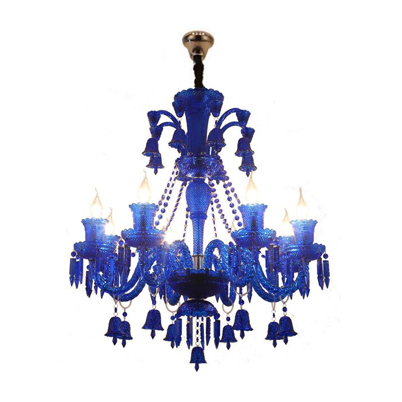 Blue Candelabra Chandelier Light Modernism 8 Heads Crystal Pendant Lighting for Living Room