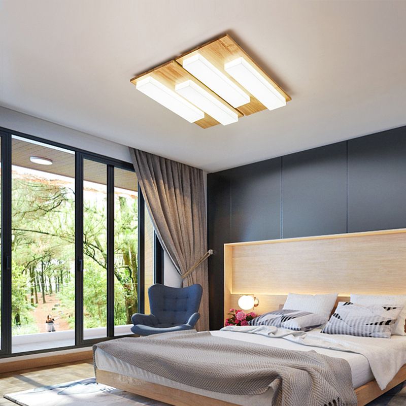 Modern Style Square Shape Flush Mount Wood Ceiling Light for Bedroom