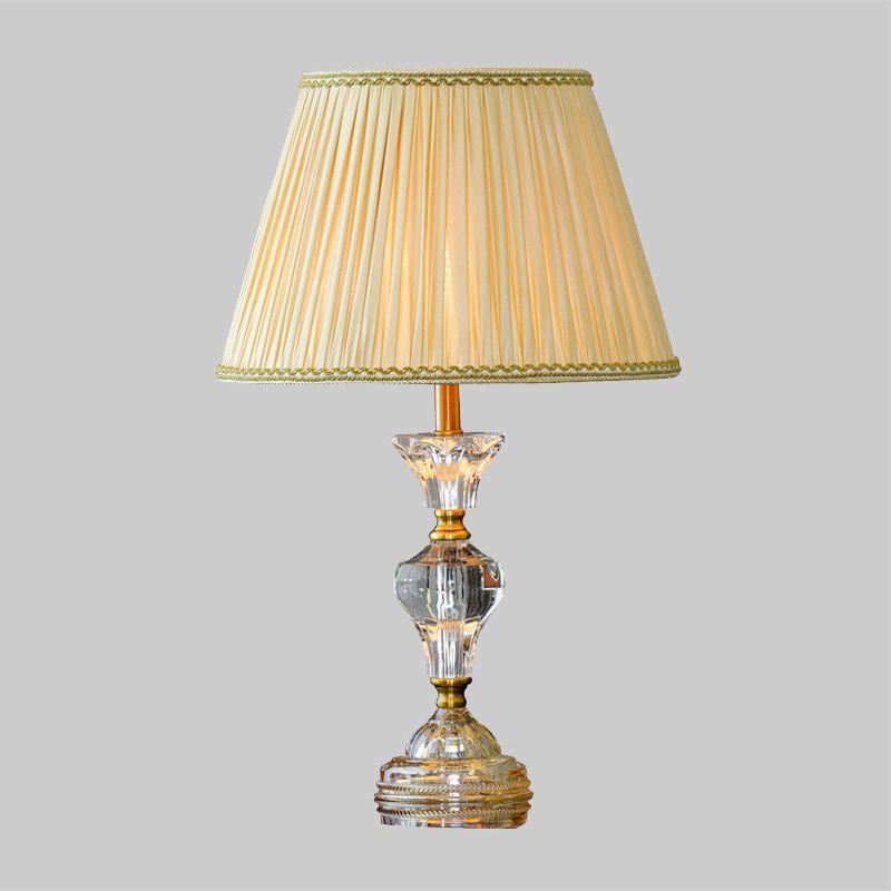 Clear Crystal Tapered Table Lighting Contemporary 1 Head Night Lamp in Beige for Living Room