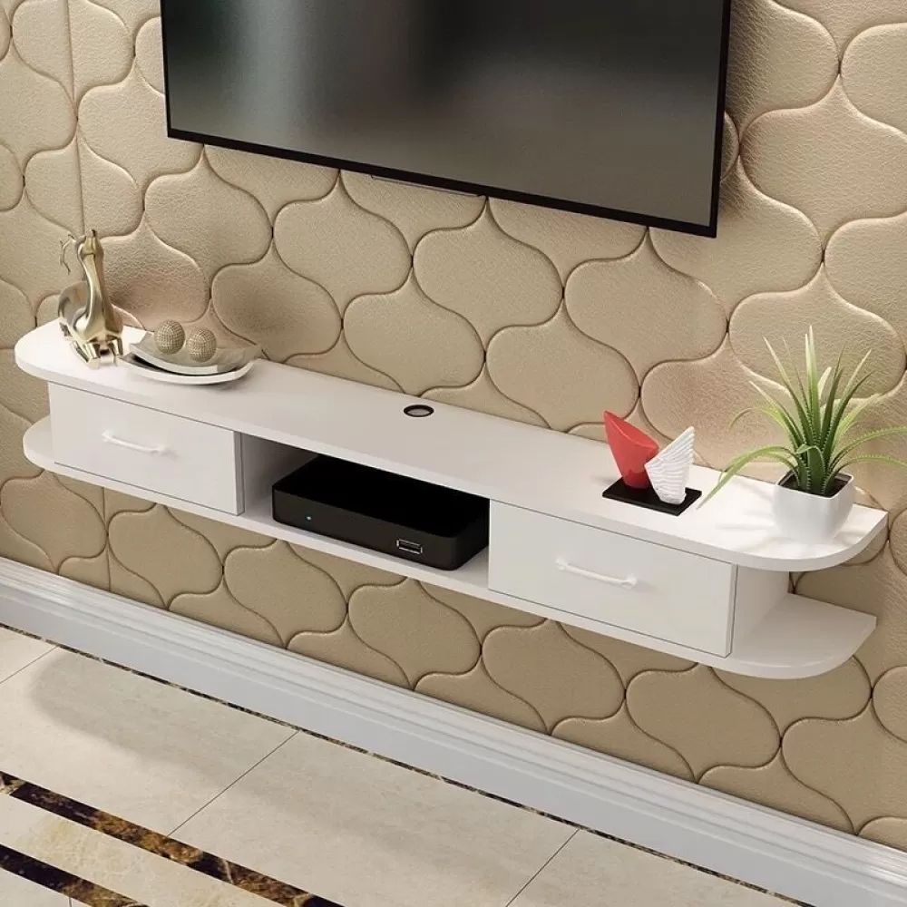 Contemporary TV Media Stand Wall-mounted Wood TV Console with Open Shelving