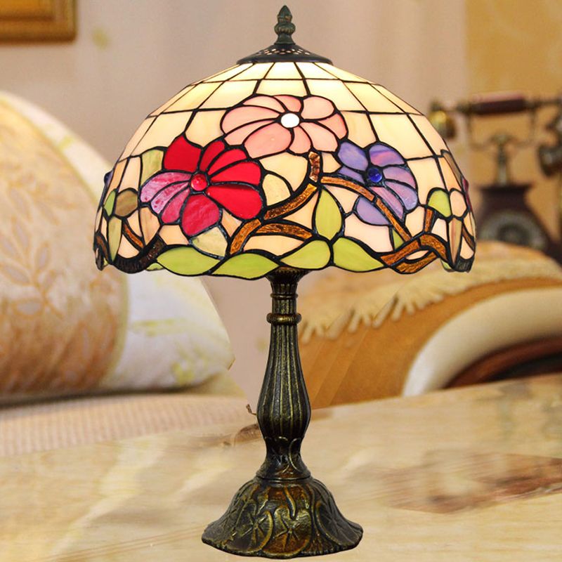 Tiffany Style Table Lamp 1-Light Desk Lamp with Glass Shade for Bedroom