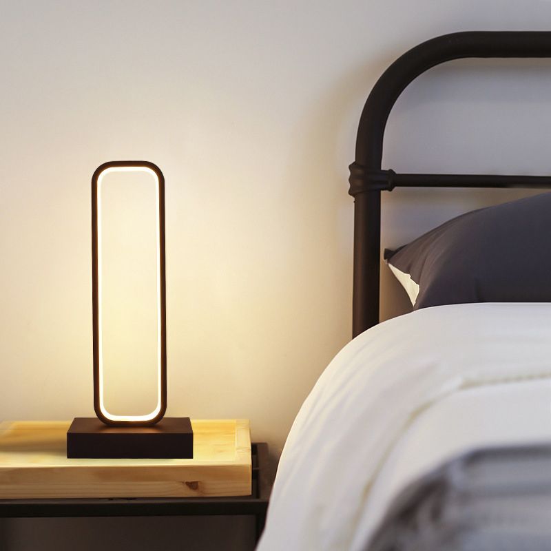 Black Rounded-Edge Rectangle Nightstand Lamp Simplicity Metal LED Table Light for Bedside