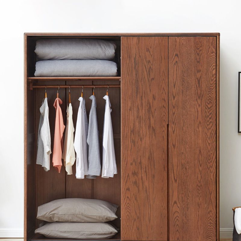 Solid Wood Wardrobe Modern Walnut Armoire Cabinet for Bedroom