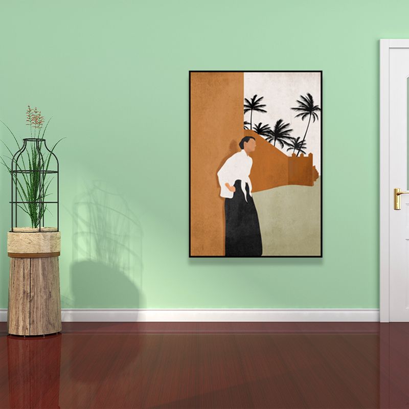 Canvas Textured Wall Art Decor Tropical Man Again the Wall and Coconut Tree Painting