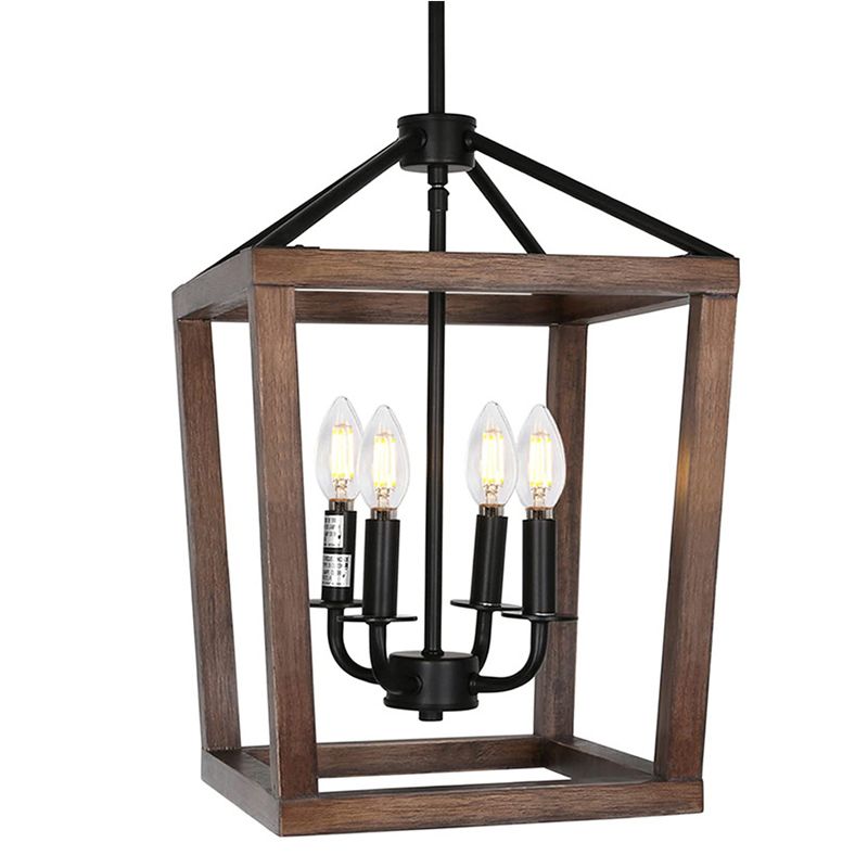 Industrial Vintage Square Adjustable Pendant Light Wrought Iron Ceiling Light for Dining Room