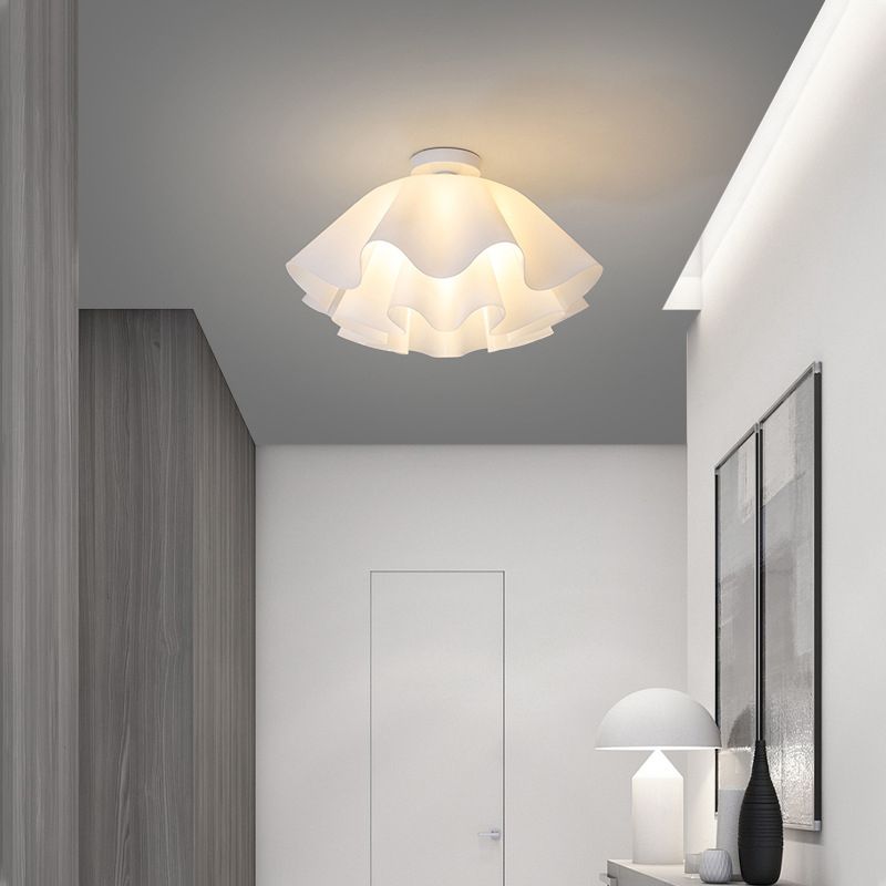 Ripples Shape Flush Light Modern Style Glass 1 Light Flush Ceiling Light in White