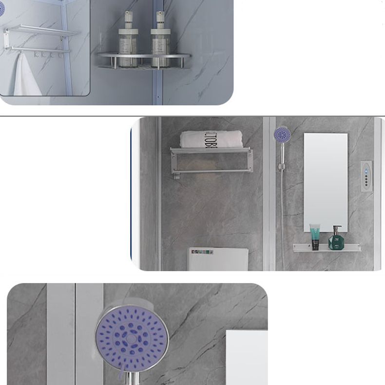 Single Sliding Frosted Shower Kit Rectangle White Shower Stall