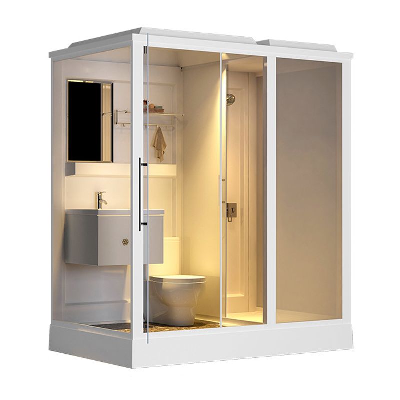 Single Sliding Shower Stall 91" H Framed Rectangle Shower Stall with White Base