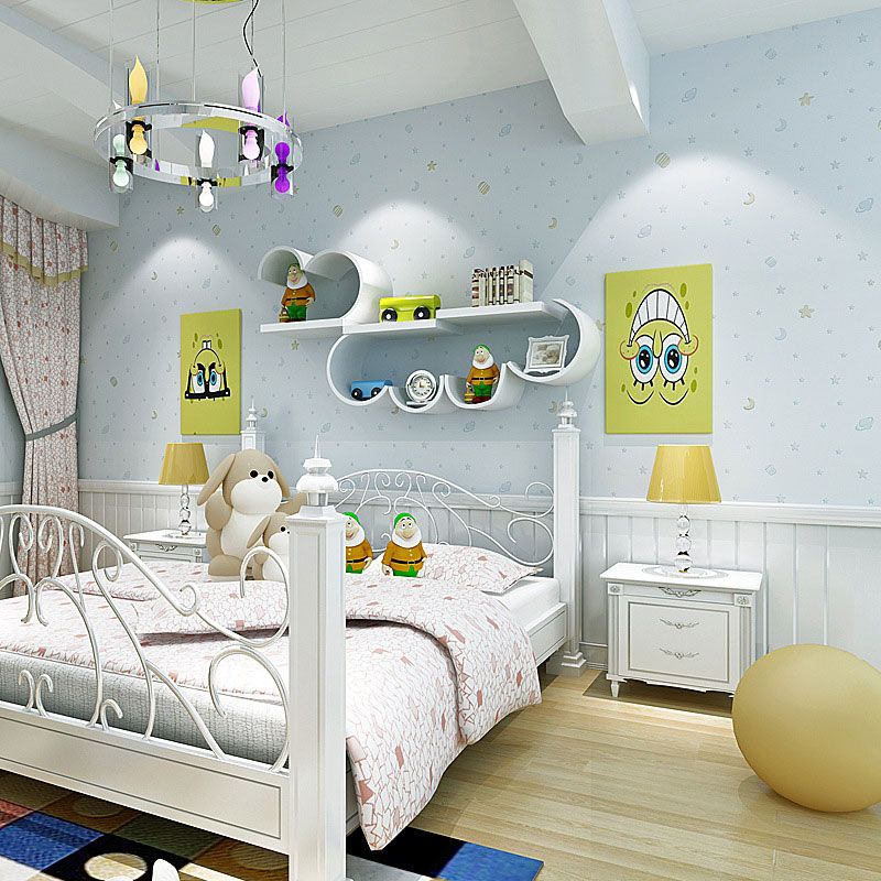 Moon and Star Wallpaper Roll in Soft Color, Modern Wall Covering for Children's Bedroom