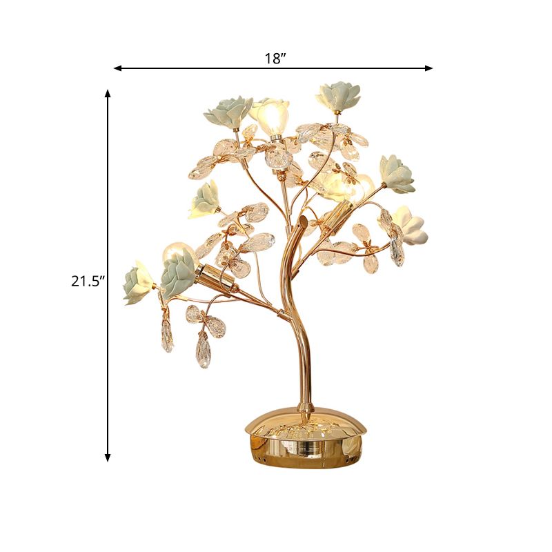 Ceramic Green Nightstand Light Spring Blossom 3 Lights American Garden Table Lamp