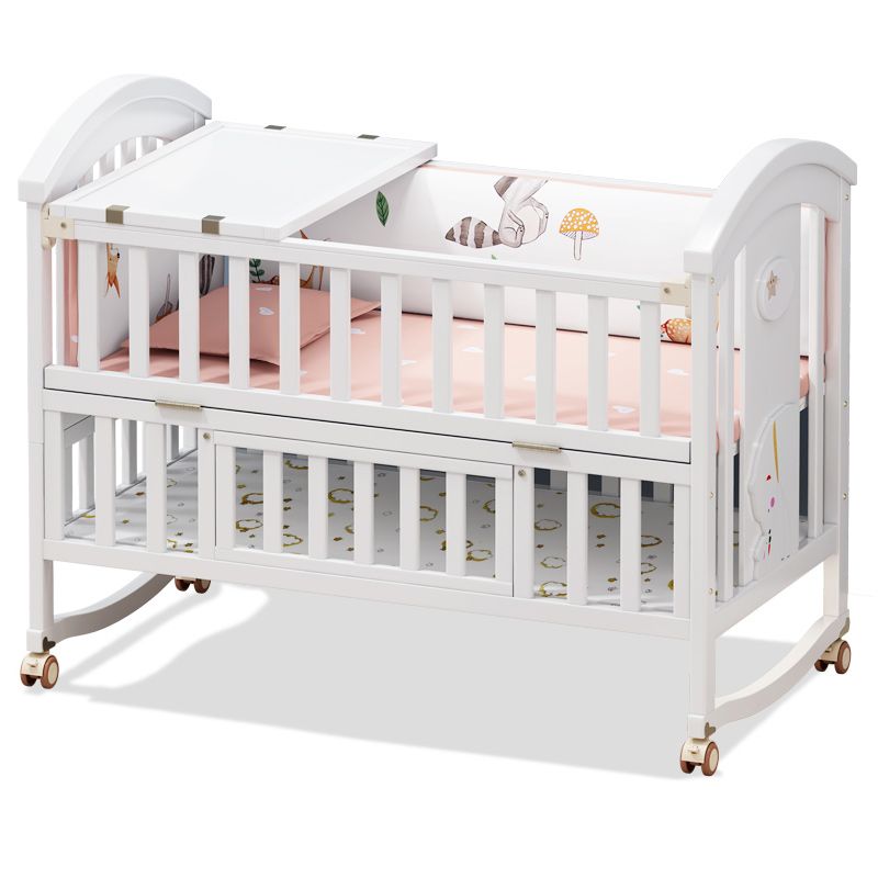 Convertible Baby Crib Wheels Wood Nursery Bed with Adjustable Height