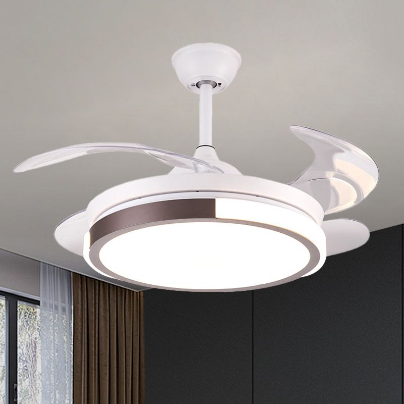 Modernist Round Hanging Fan Light Metallic Living Room LED Semi Flush Mount in Brown/White/Gold with 4 Blades, 42" Wide