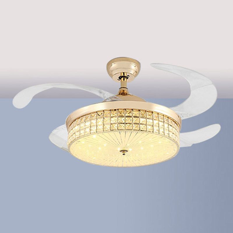 Nordic Style Ceiling Fan Lamp Circle Shape Ceiling Fan Light with Crystal for Bedroom