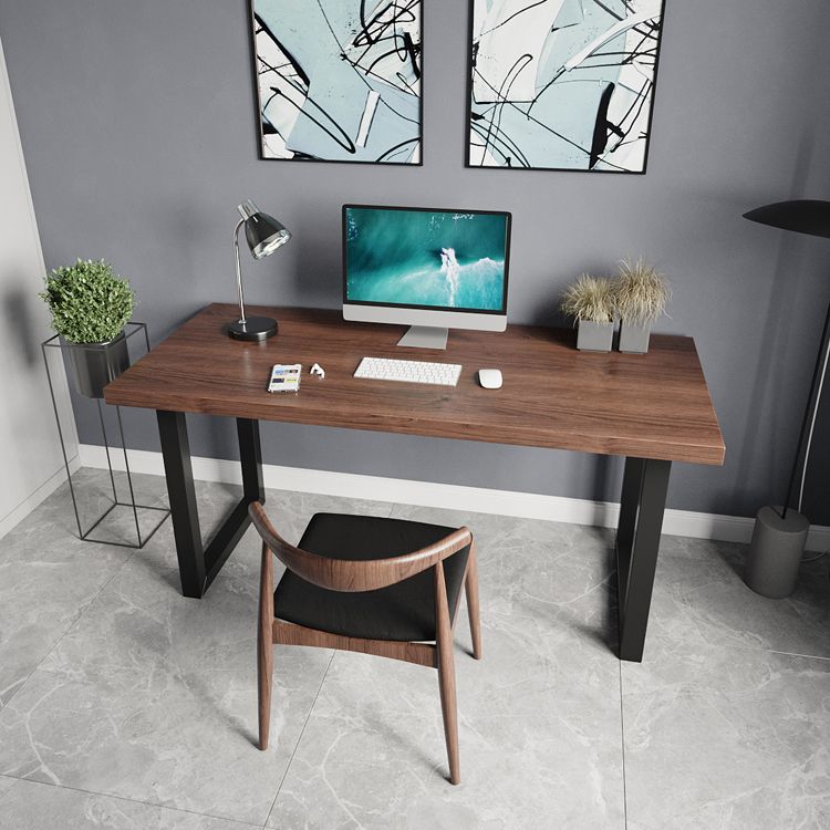 Industrial Style Office Desk Rectangular Solid Wood Desk with Black Legs