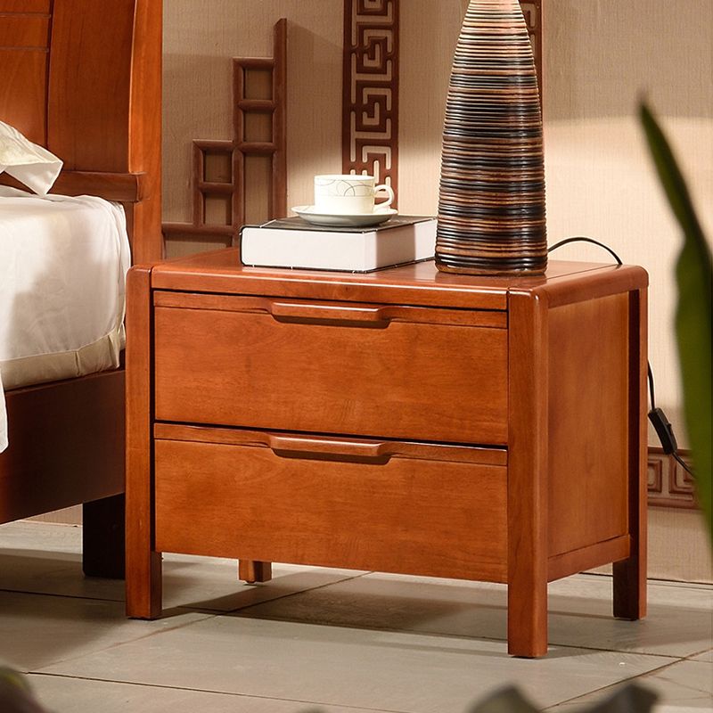 2-drawers Night Table Modern Solid Wood Nightstand ,19.3" Tall