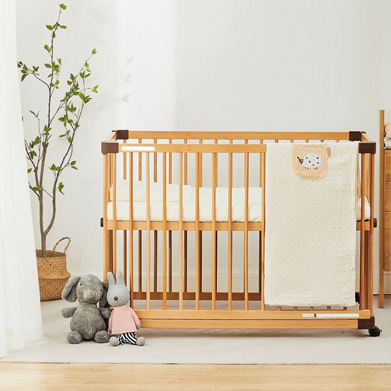 Farmhouse Natural Nursery Bed with Guardrail Convertible Crib