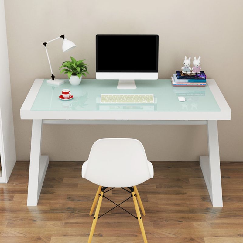 Contemporary Office Desk Glass Top Antique Finish Computer Desk