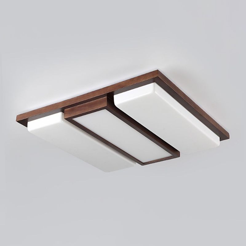 Brown Modern Wood Flush Mount Geometric Shape Ceiling Light with Acrylic Shade for Bedroom