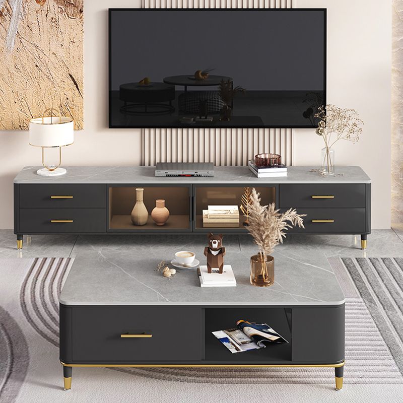 Enclosed Storage Stand Console Glam TV Media Console with 4 Drawers