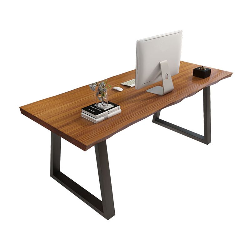 Rectangular Shaped Brown Office Desk with Black Legs for Office