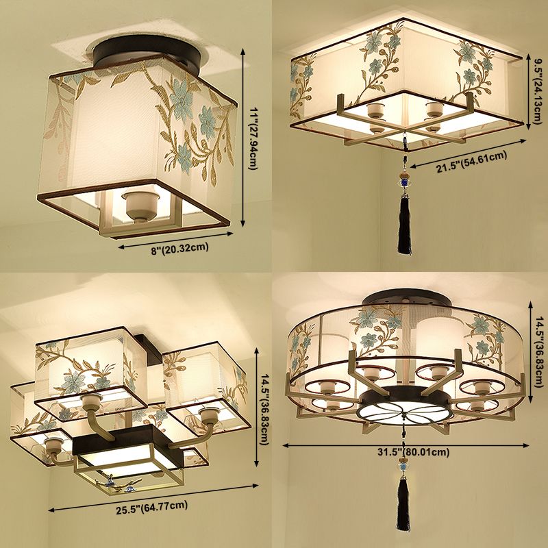 Multi-head Light Fixtures Asia Style Fabric Flush Light for Living Room