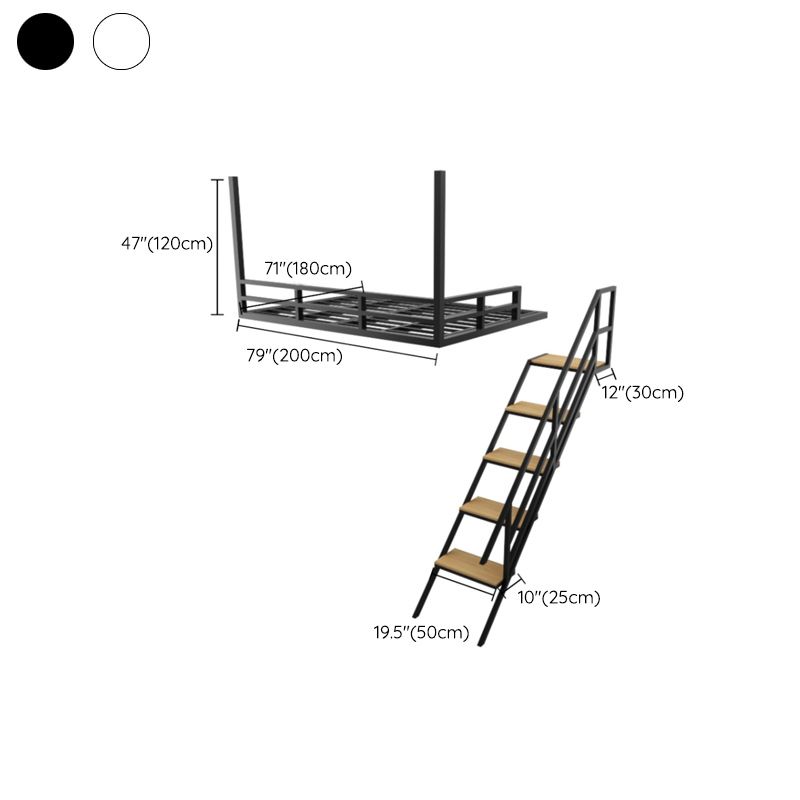 Scandinavian Metal Loft Bed White/Black Built-In Ladder Kids Bed