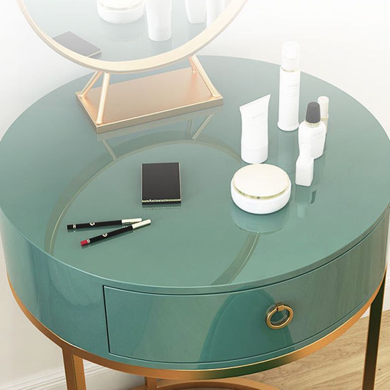 Glam Style 1- Drawer Wood Makeup Table Vanity Stool in Green