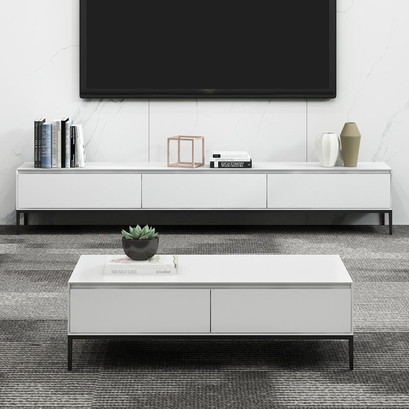 Contemporary Style TV Stand Stone and Engineered Wood TV Cabinet