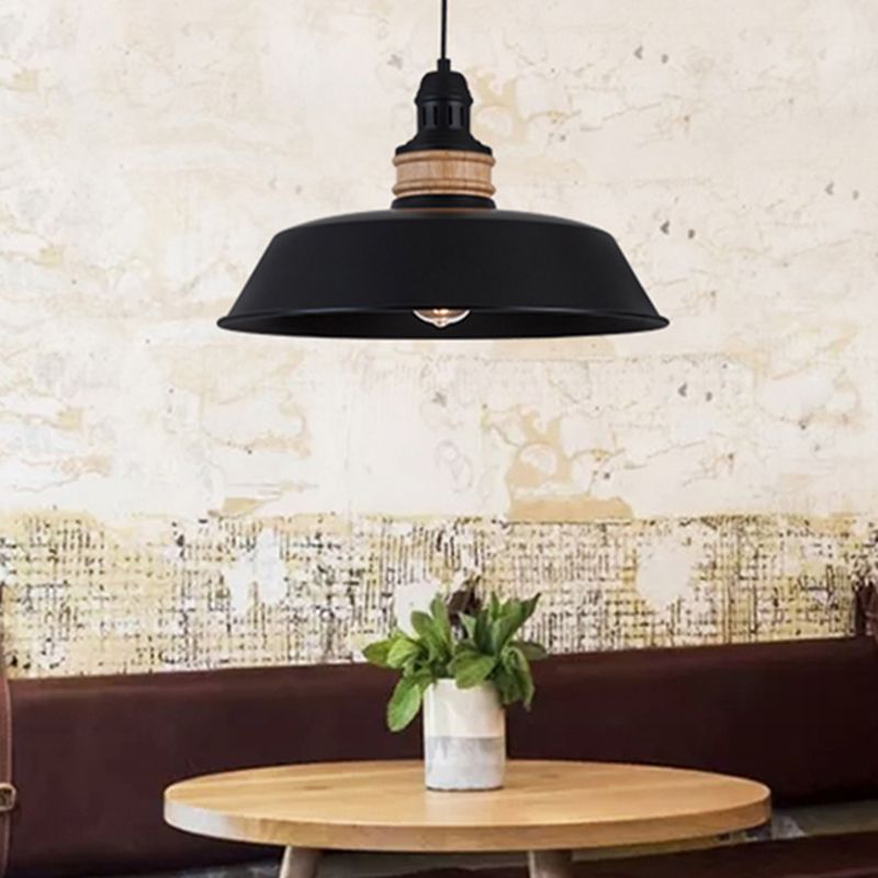 14 "/18" brede 1-bulb ijzerhangende pedant licht vintage zwarte schuur restaurant plafond verlichtingsarmatuur