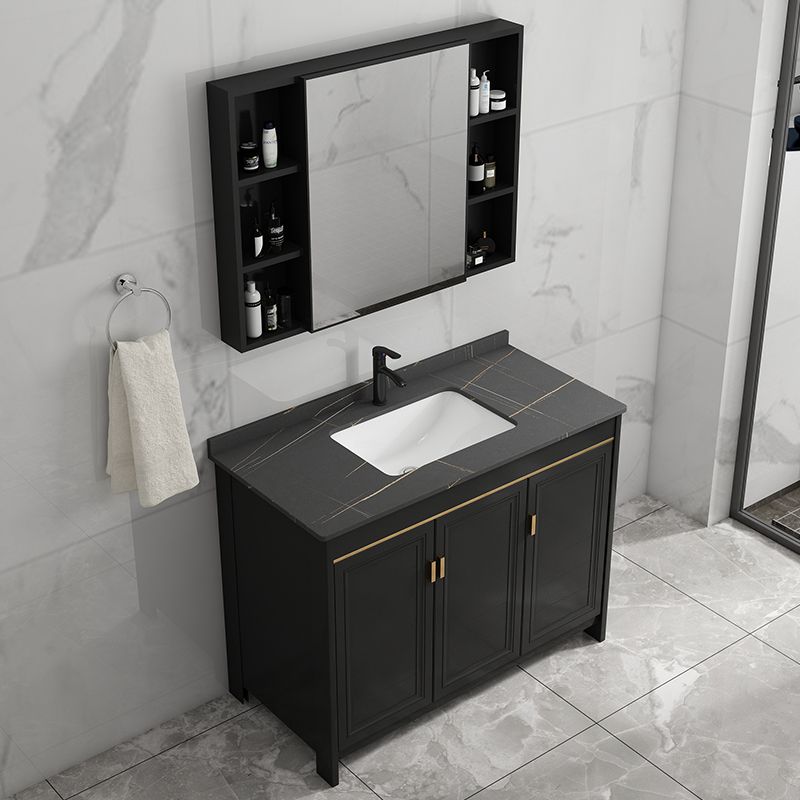 Black Bath Vanity Single Sink Metal Frame Mirror Vanity with Soft Close Door