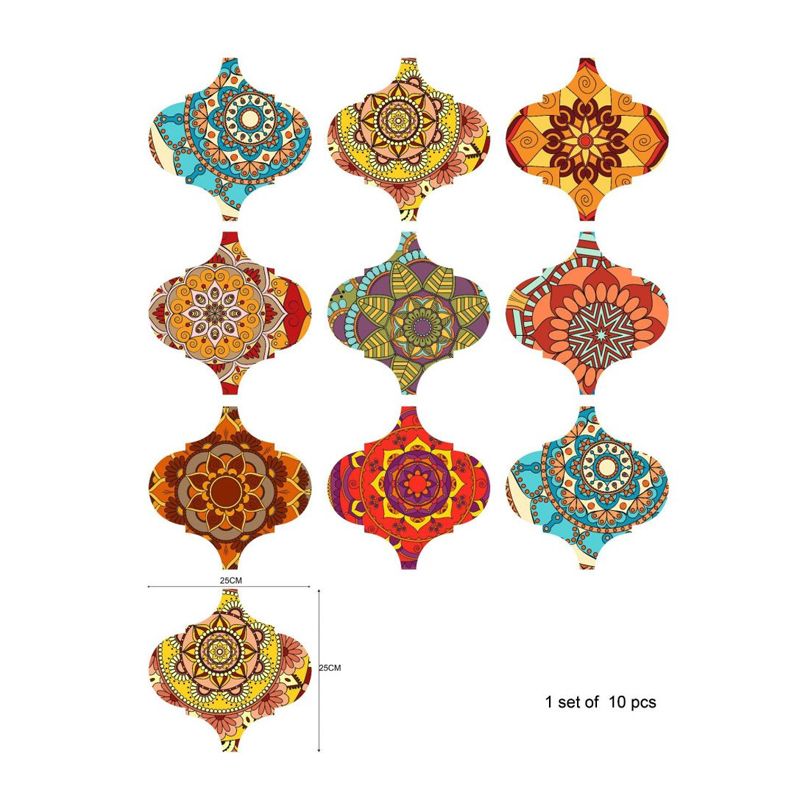 Mandala Stick Wallpaper Panels Boho Beautiful Trellis Wall Covering in Red-Yellow-Blue