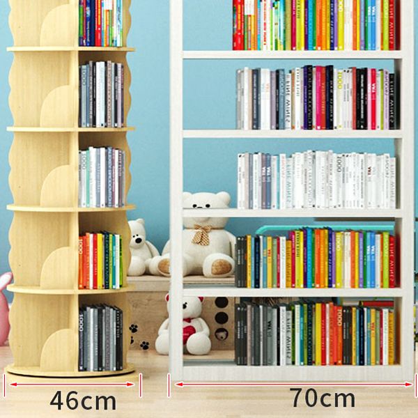 Wood Bookcase, 18.5" W, Cylinder Multi Tiers Bookcase Shelve for Bedroom