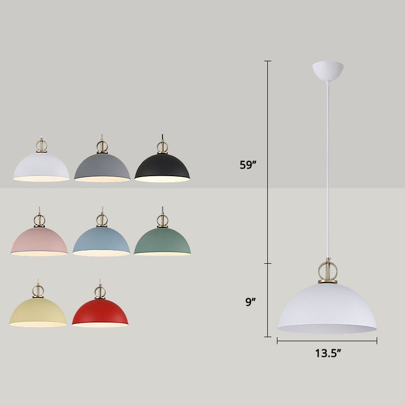 Macaron Dome Hanging Pendant Light Metal 1-Bulb Restaurant Pendulum Light with Brass Ring Deco