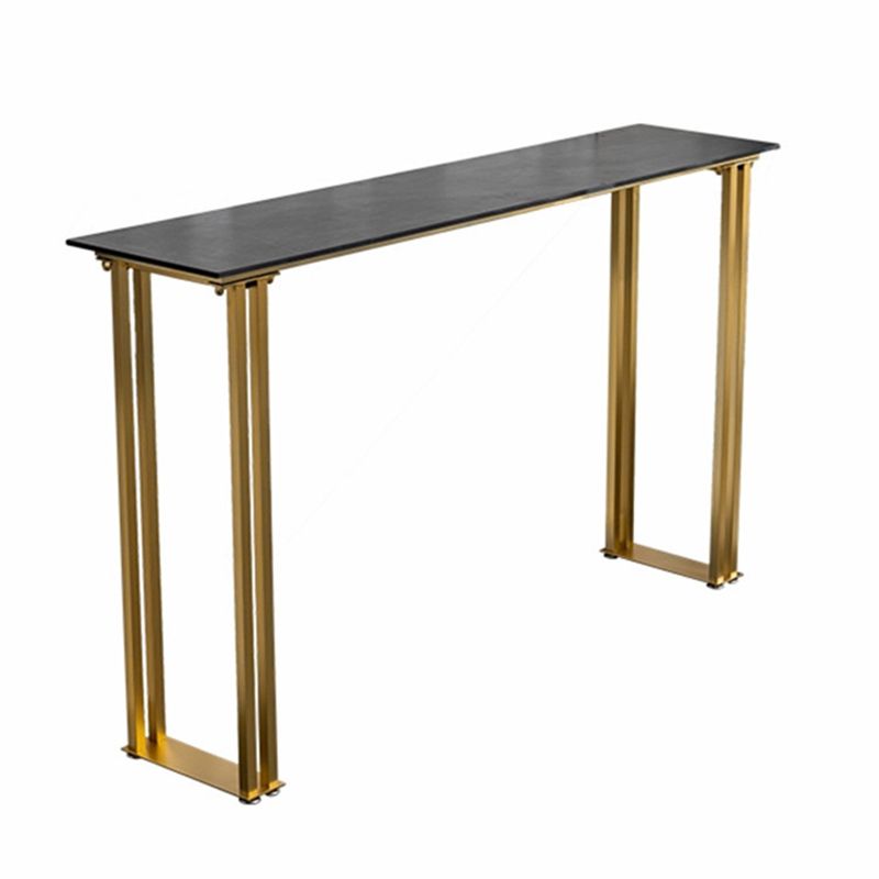 Sintered Stone Top Rectangle Bar Table Luxurious Bistro Table with Double Pedestal