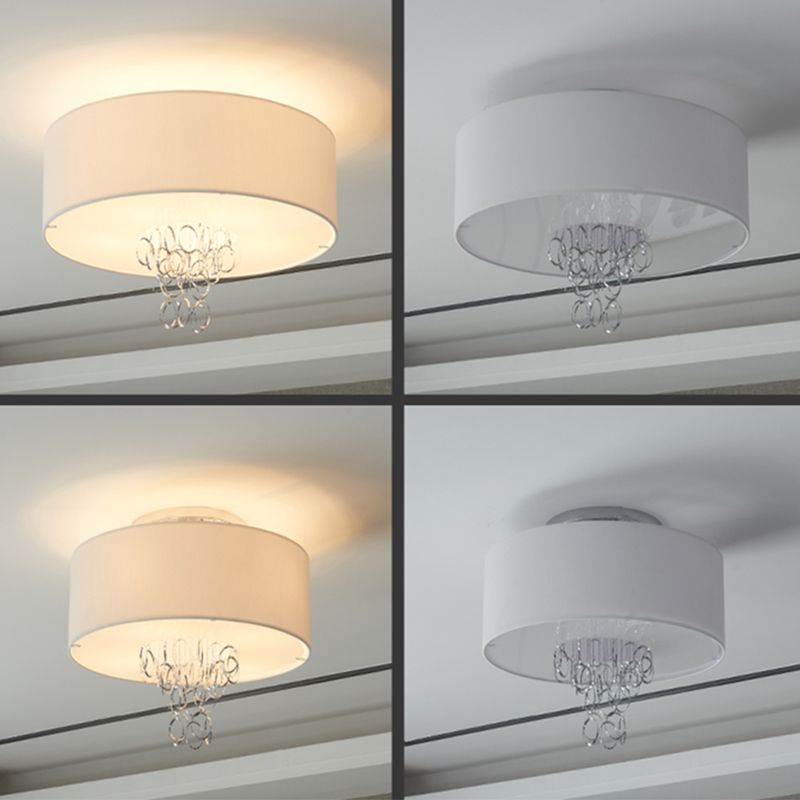 Fabric Round Flush Mount Light Modern Multi Lights Flush Mounted Light Fixture in White