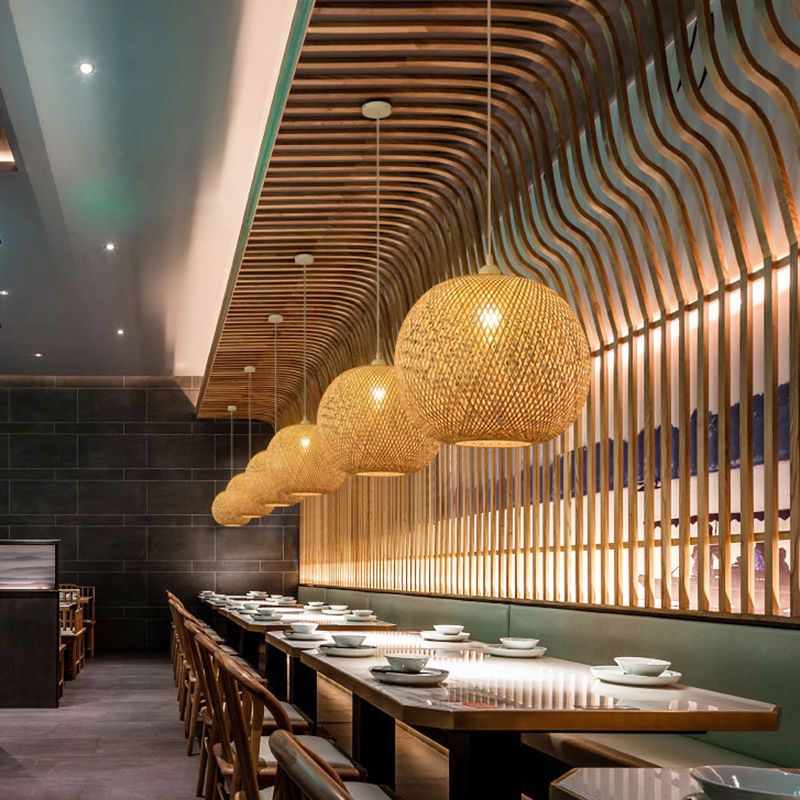 Luce a soffitto intrecciato Modern Bamboo Bambo a sospensione a sospensione per il ristorante