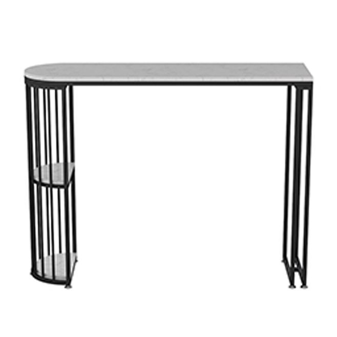 White Stone Bar Dining Table Contemporary Bar Table with Sled Base