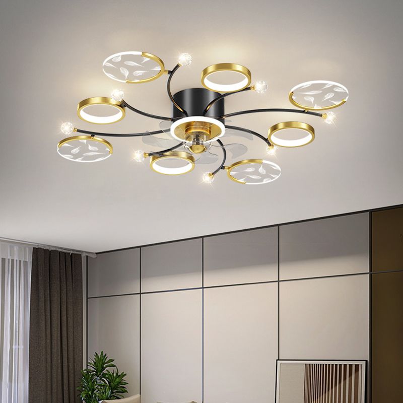 7/9/11-Light Golden Modernism LED Ceiling Fan Light for Dining Room