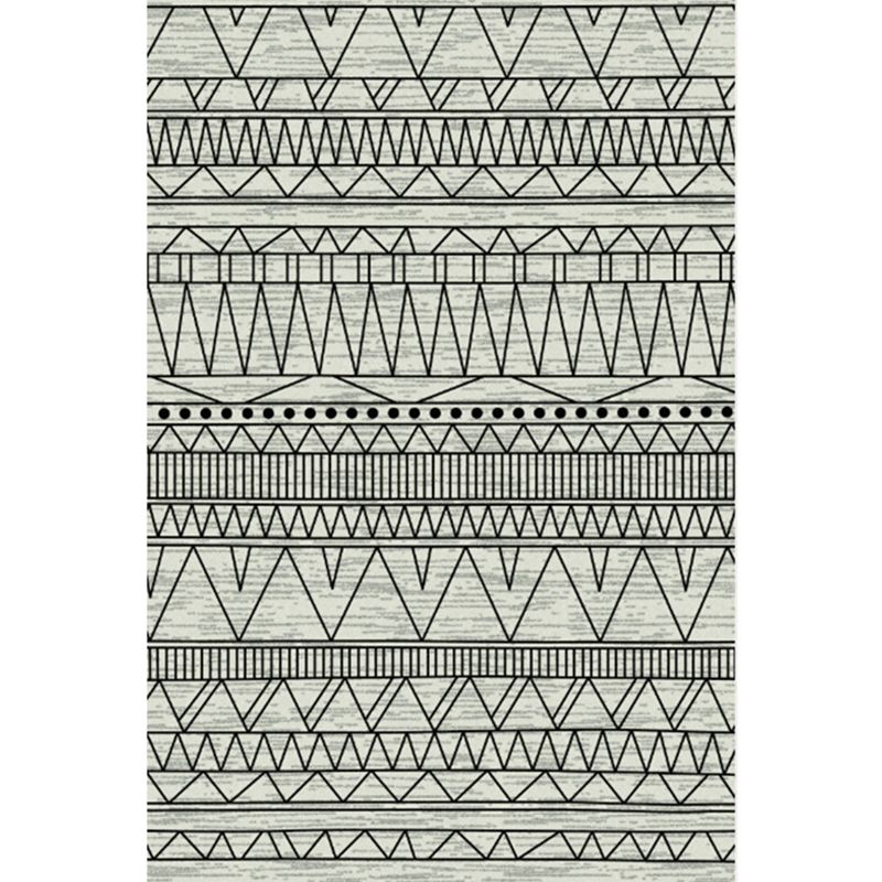 Grey Tone Bohemian Area Carpet Polyester Tribal Symbols Indoor Rug Washable Carpet for Living Room