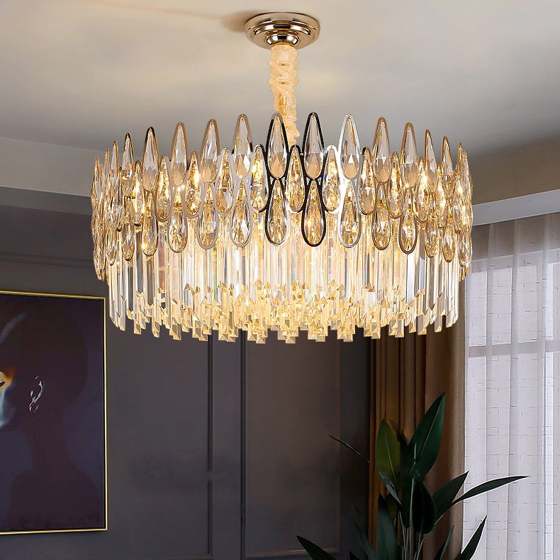 Contemporary Round Pendant Light Fixture Crystal Living Room Chandelier in Clear