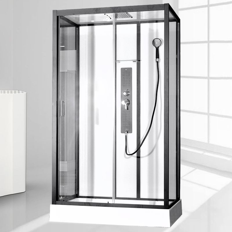 Black Framed Shower Enclosure Single Sliding Square Shower Kit