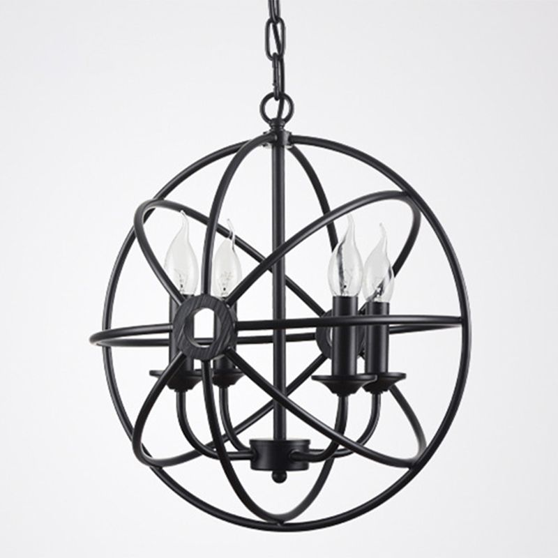 4 Lights Metal Caged Pendant Industrial Interlinked Rings Living Room Chandelier Light